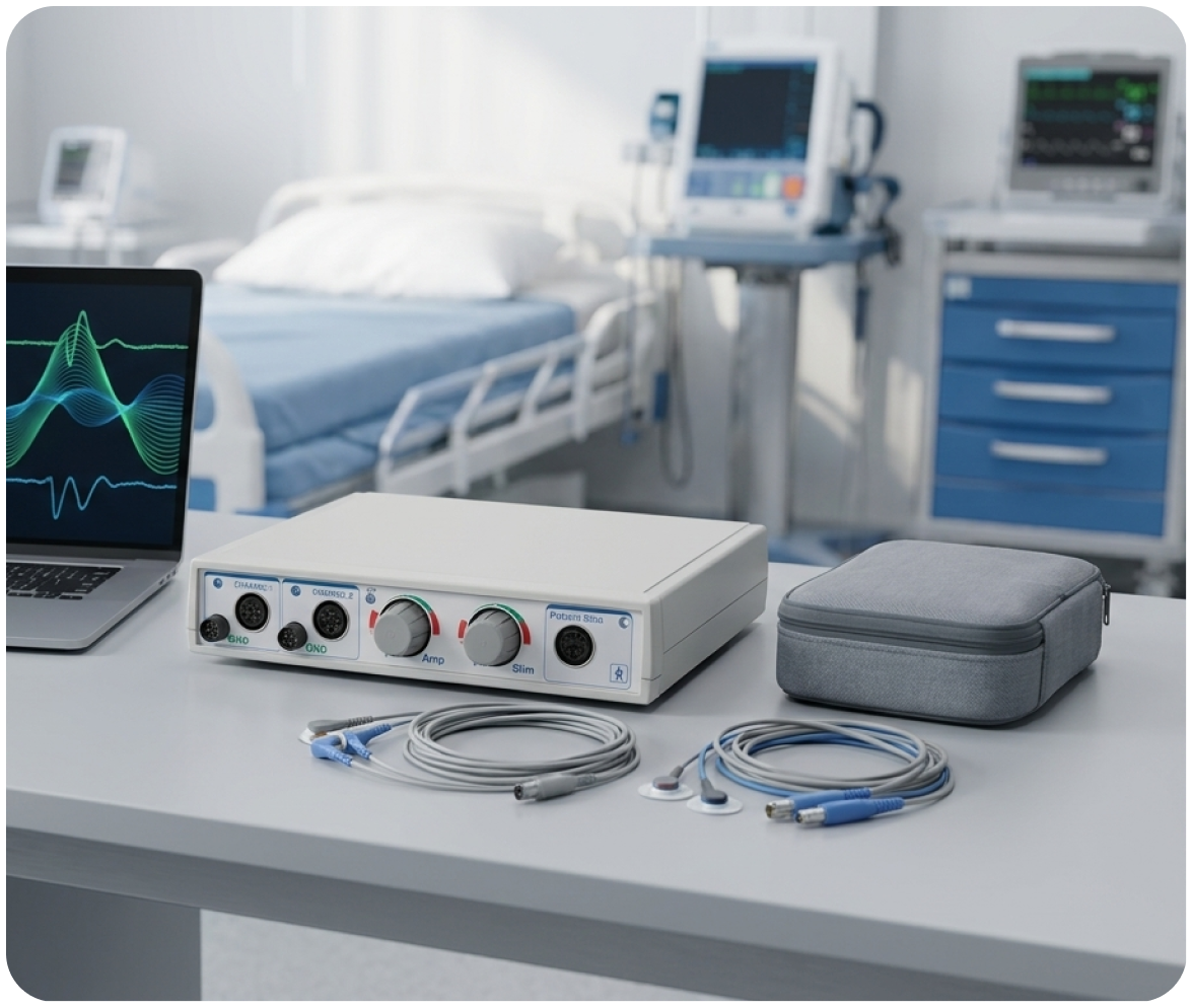 Portable EMG system prepared for a clinical examination