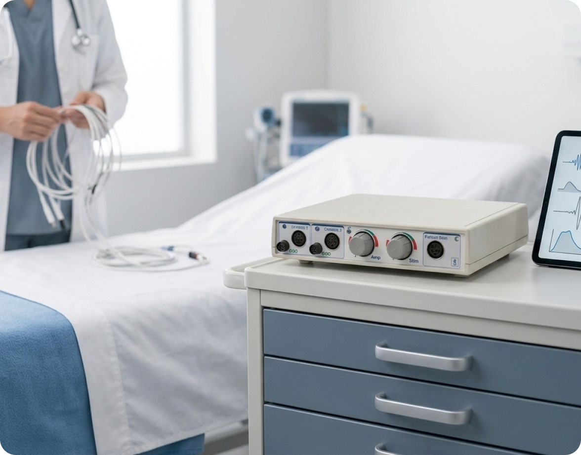 Portable EMG system used during a bedside examination