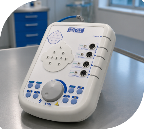 PRO Portable EMG amplifier beside the clinical software interface