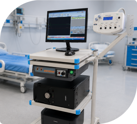 Angled view of the EMG/NCV/EP 5000Q clinical workstation