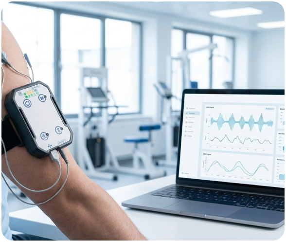 EMG and NIRS monitoring during a physiological assessment